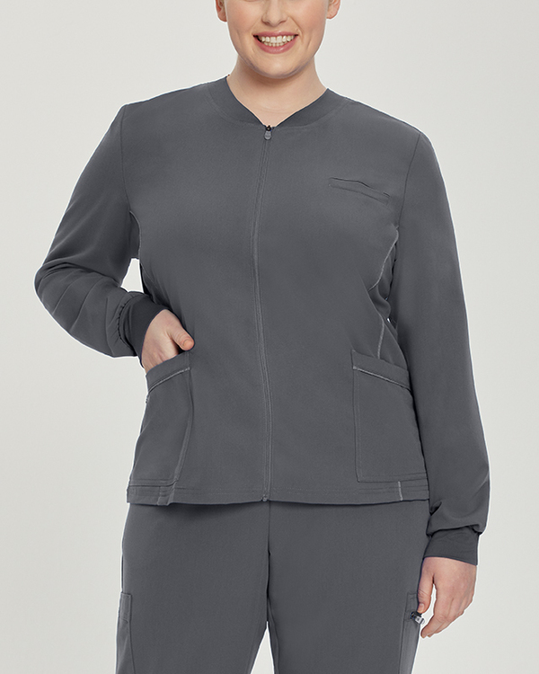 Photo of White Cross Scrubs V-Tess Jacket - Jersey Collar Color Dark Pewter Main Vue 014
